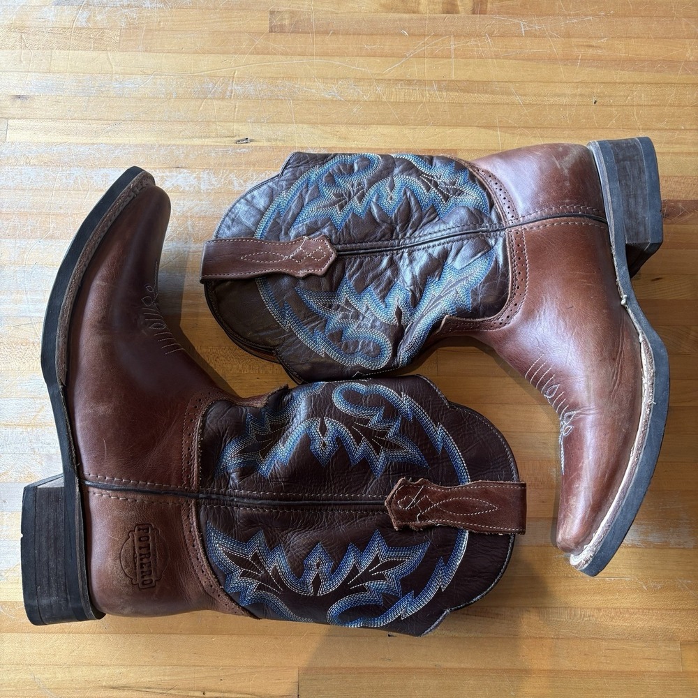 Potrero Brown Western Slip On Boots Square Toe‎ Men's 8 Mex 27 Stitched